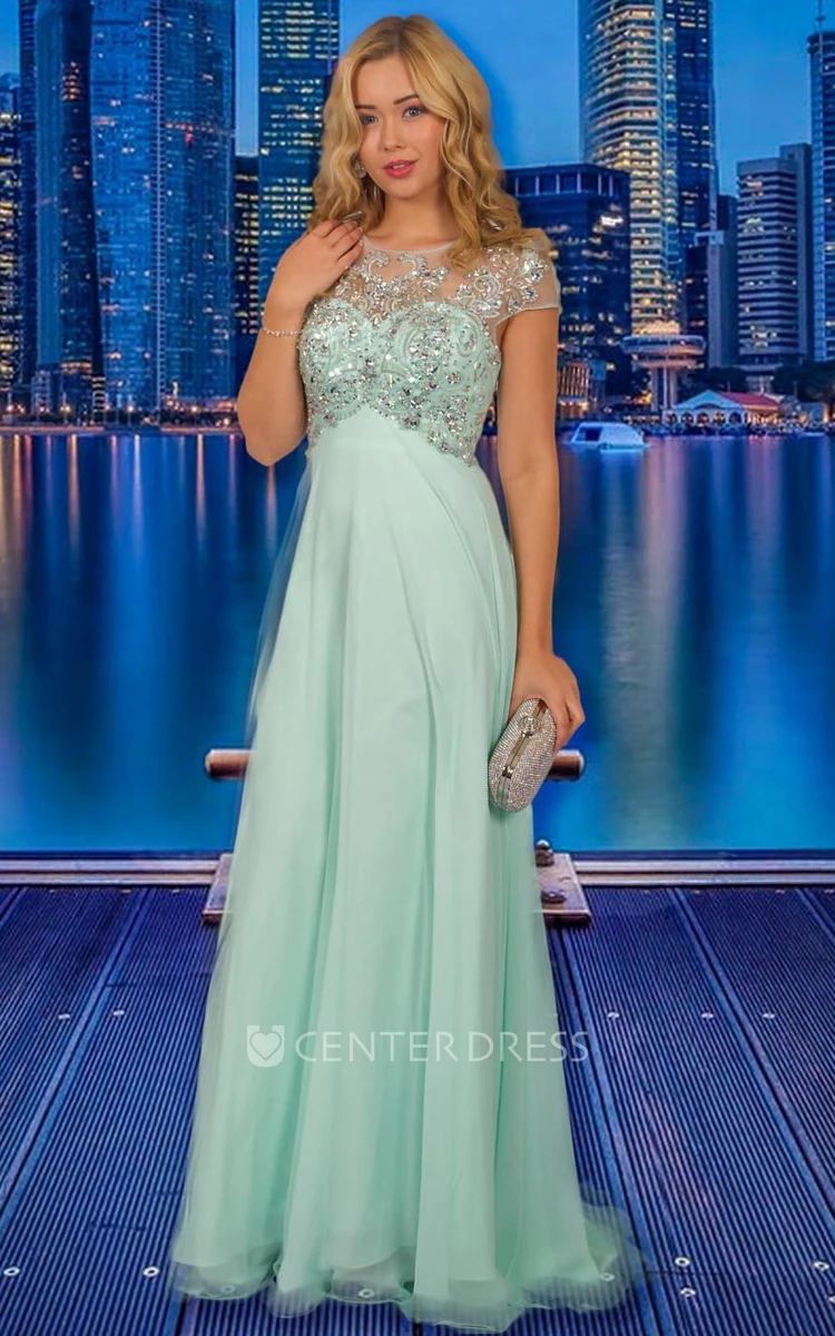 Cap Sleeves Beaded Chiffon Prom Dresses, A-line Prom Dresses, Long Prom Dresses Cap Sleeves Beaded Chiffon Prom Dresses, A-line Prom Dresses, Long Prom Dresses
