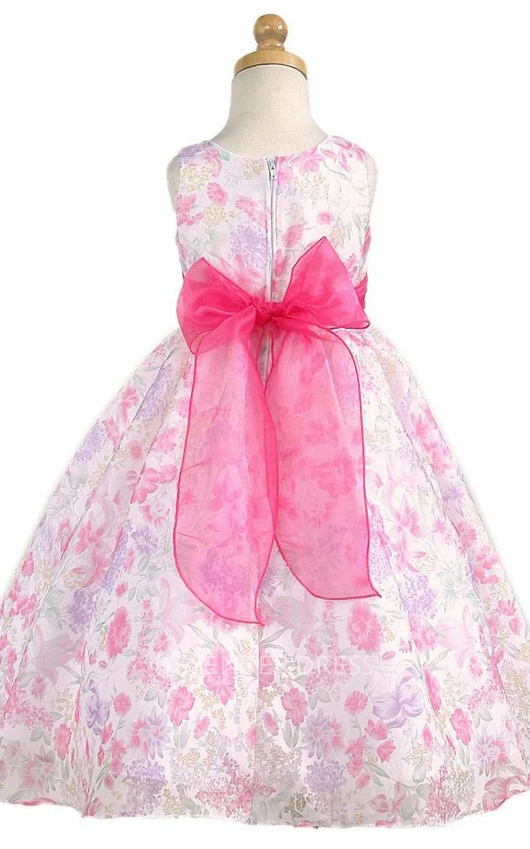 Tea-Length Floral Floral Organza Flower Girl Dress