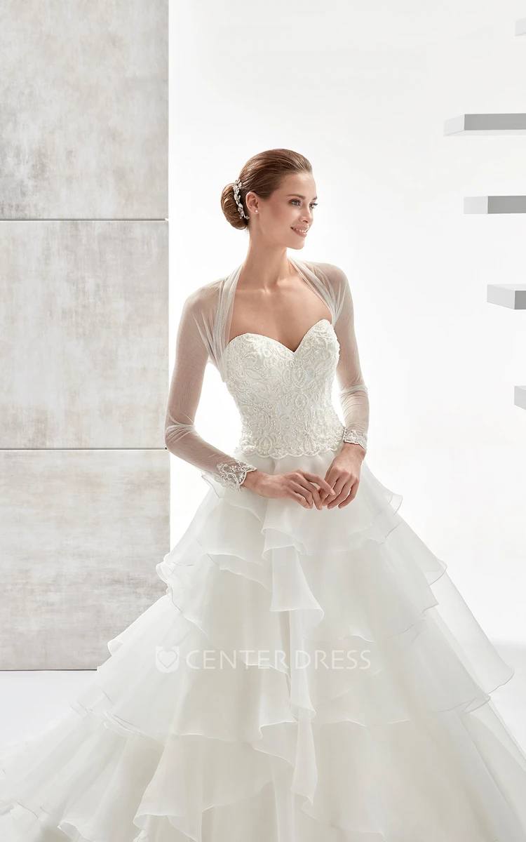 Sweetheart A-line Wedding Dress with Cascading Ruffles and Lace Corset