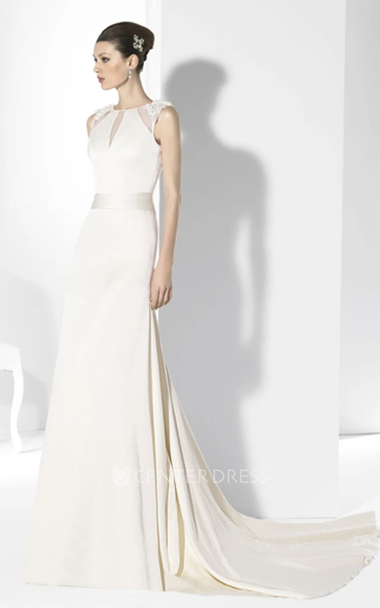 Sheath Jewel-Neck Sleeveless Floor-Length Chiffon Wedding Dress