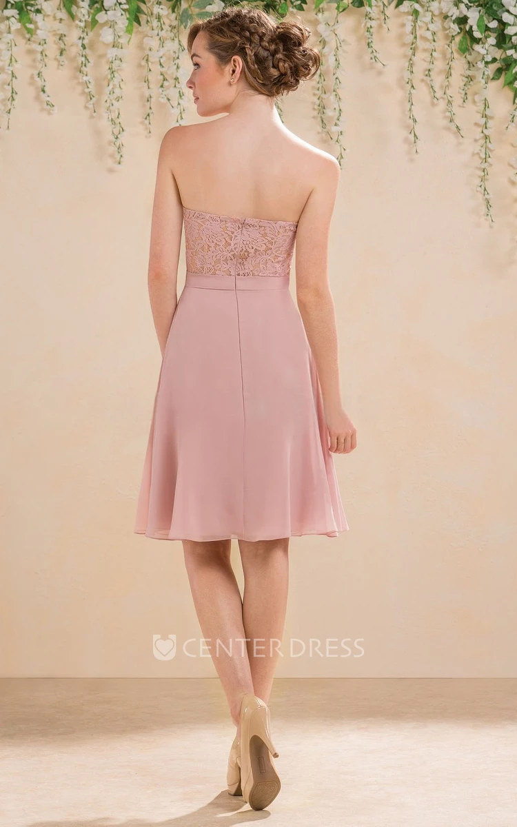 Sweetheart A-Line Short Chiffon Bridesmaid Dress With Lace Detail