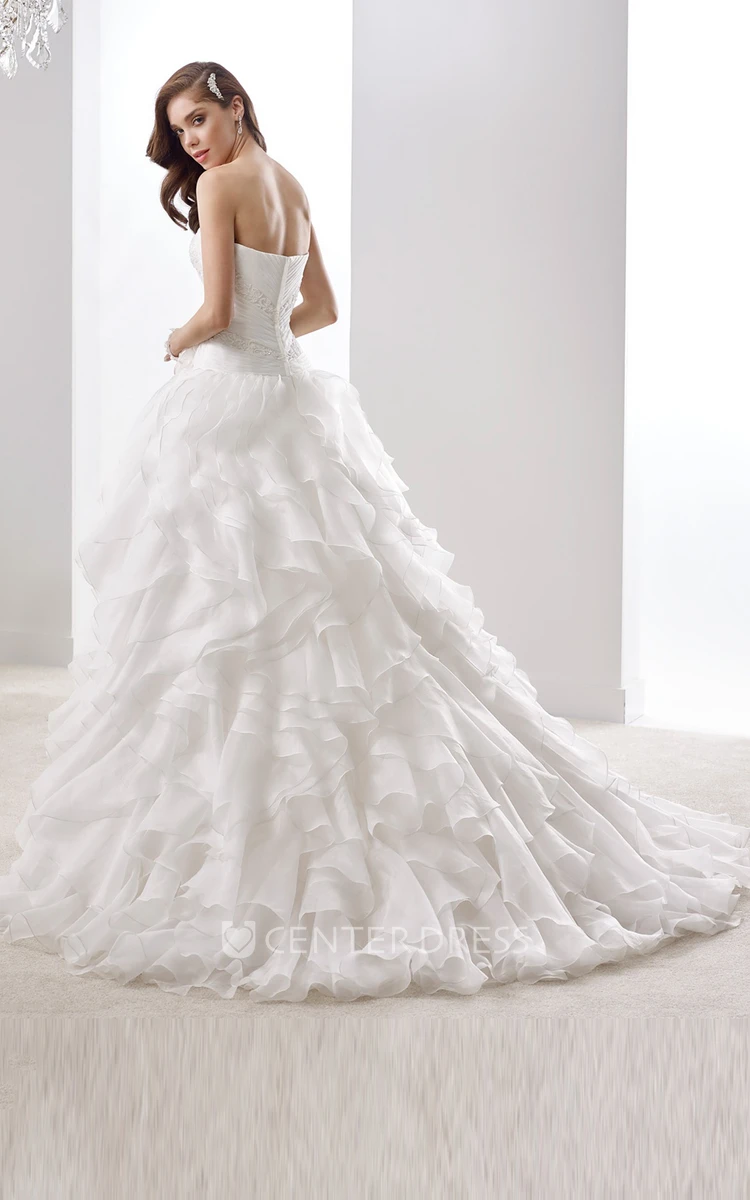 Simple Strapless A-Line Pleated Gown With Brush Train