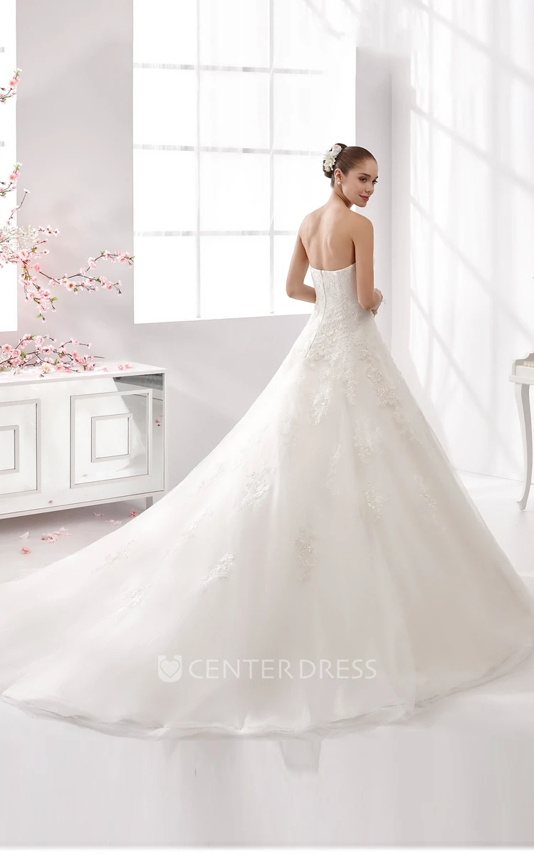 Sweetheart Lace A-Line Gown With Beaded Lace Appliques And Brush Train