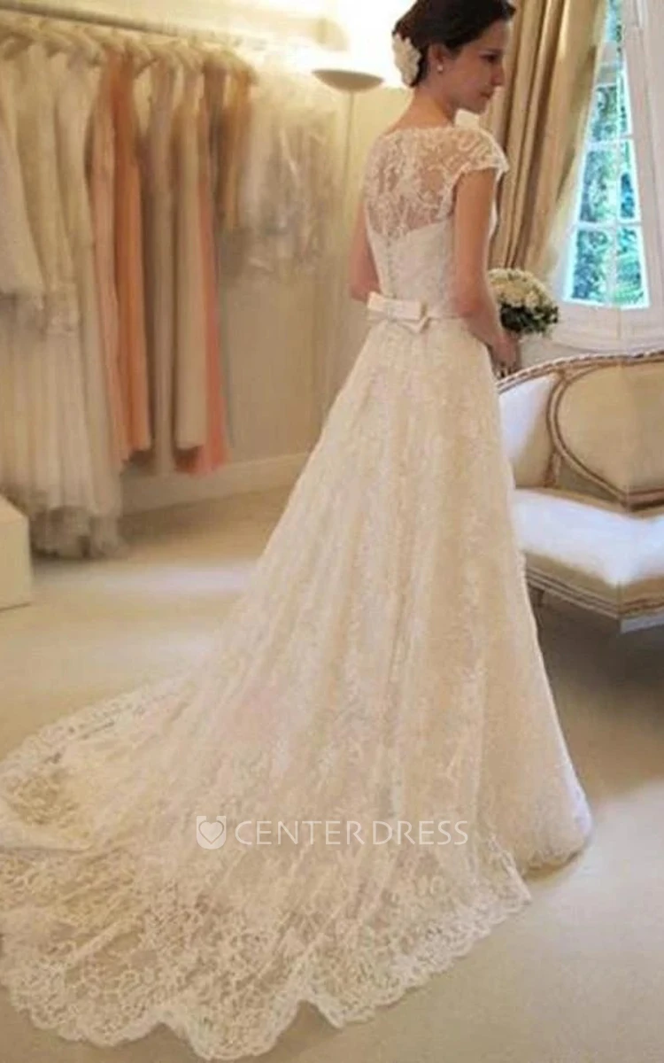 New Arrival Lace A-line Princess Wedding Dresses With Cap Sleeves