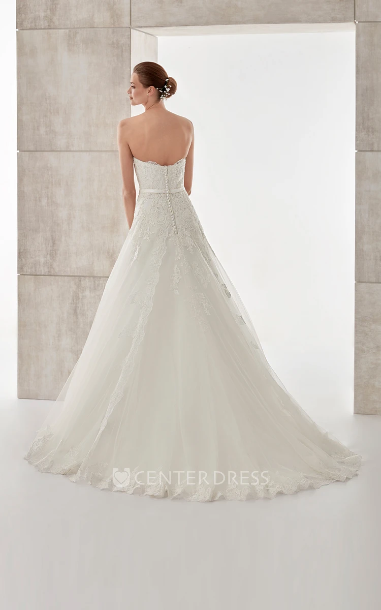 Strapless A-Line Wedding Dress with Appliques and Tulle Skirt