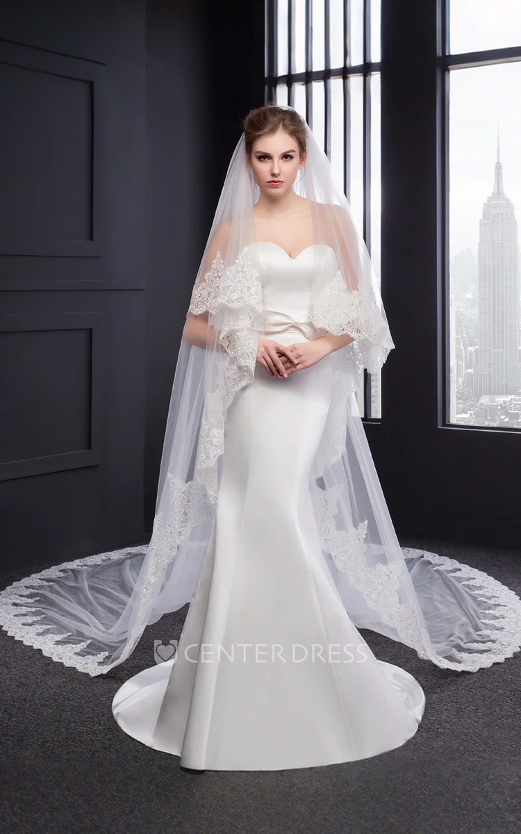 Floral Bohemian Two-Tier Lace Edge Long Cathedral Length WeddingVeils with Comb