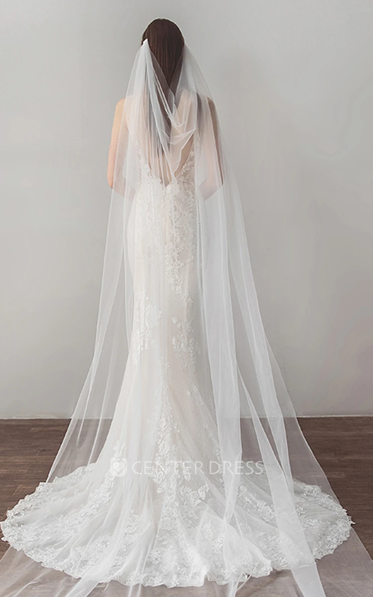 Deep V-back V-neck Lace Sleeveless Simple Mermaid Wedding Dress With Illusion Top