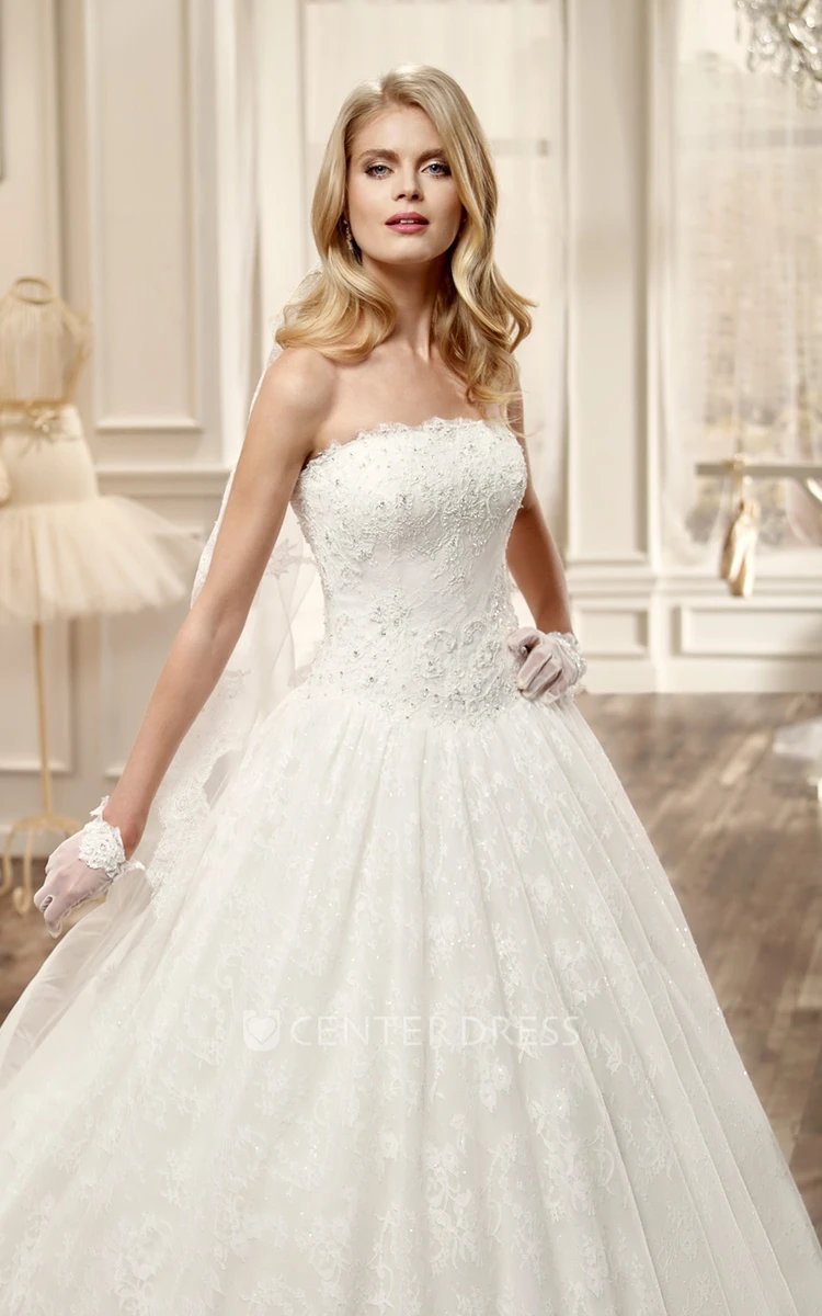 Strapless A-Line Wedding Dress With Pleated Skirt And Beaded Bodice