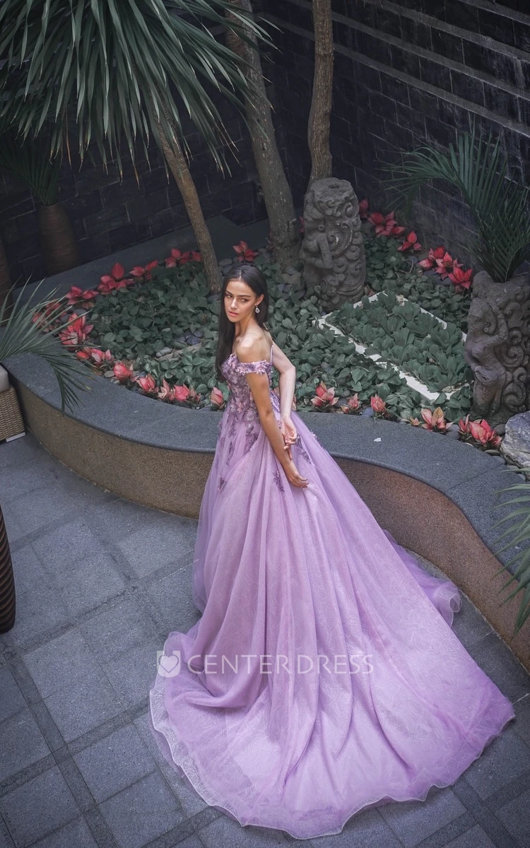 Tulle Ball Gown A-Line Prom Dress with Appliques Unique and Romantic Dress