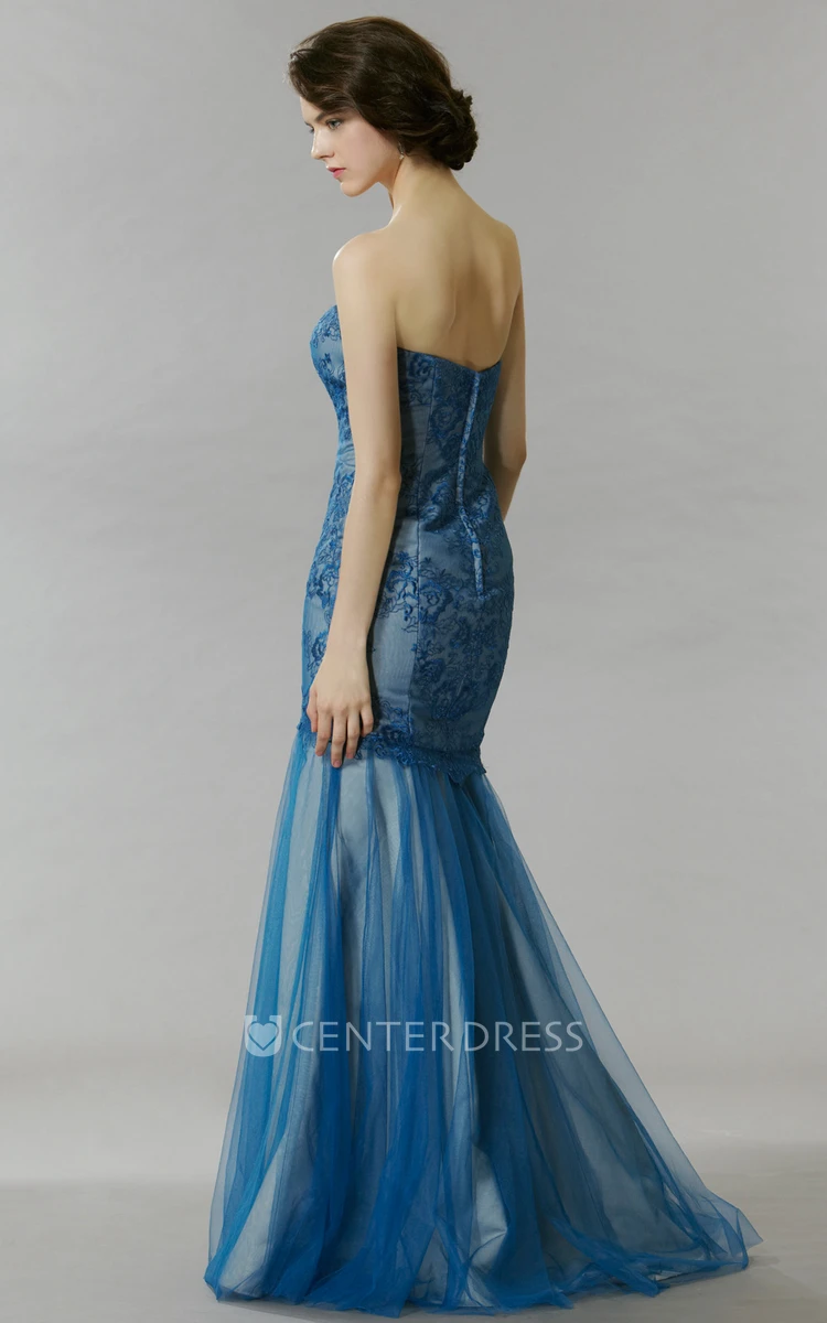 Trumpet Sweetheart Broach Sleeveless Long Lace&Tulle Prom Dress With Backless Style