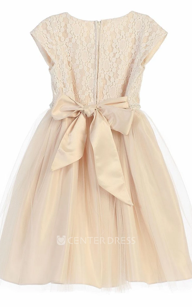 Tea-Length Sequined Tulle&Lace Flower Girl Dress With Embroidery