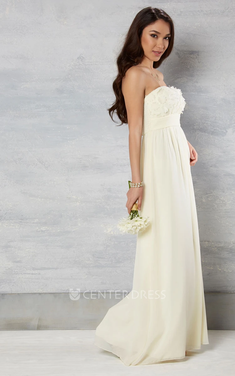 Sheath Sleeveless Floor-Length Spaghetti Floral Chiffon Wedding Dress With Pleats