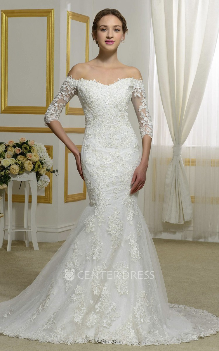 Off shoulder illusion wedding dress sale