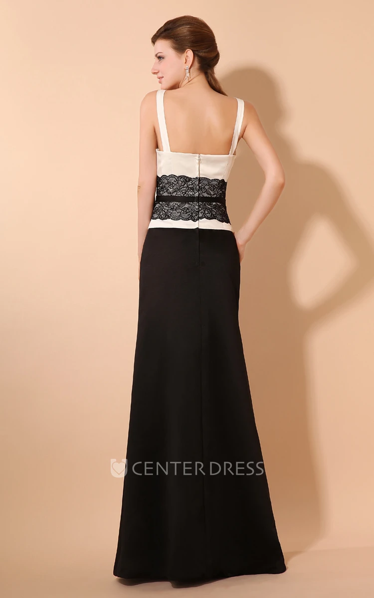 Simple Column Dress With Laced Waistband And Spaghetti Straps