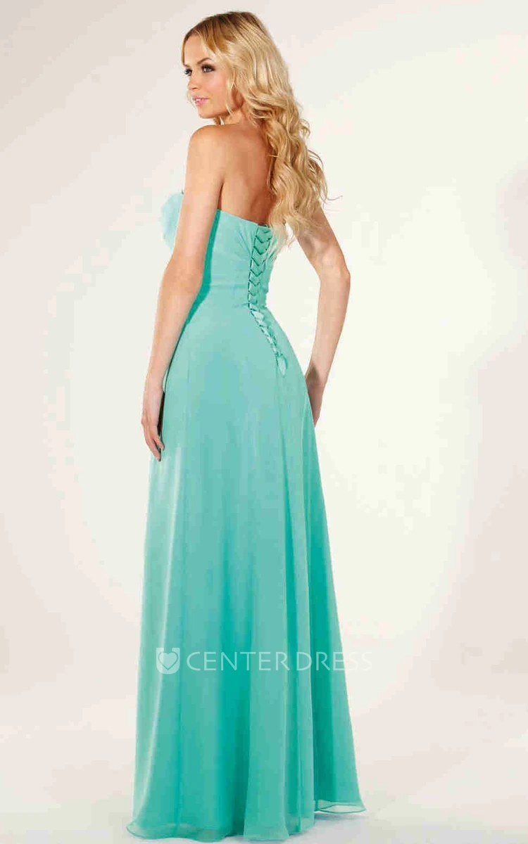 Ruched Empire Strapless Chiffon Bridesmaid Dress With Beading And Lace-Up