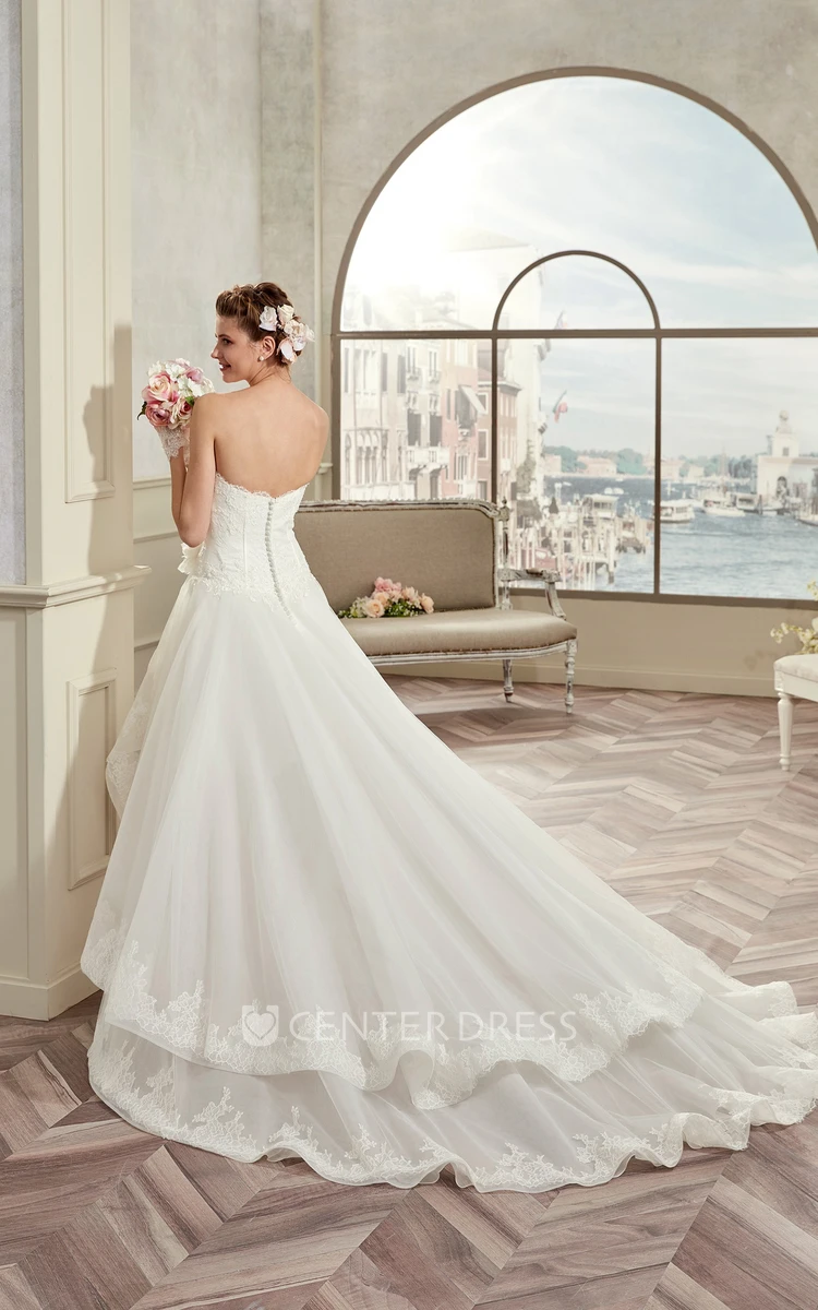 Sweetheart High-low Wedding Gown With Lace Corset and Brush Train