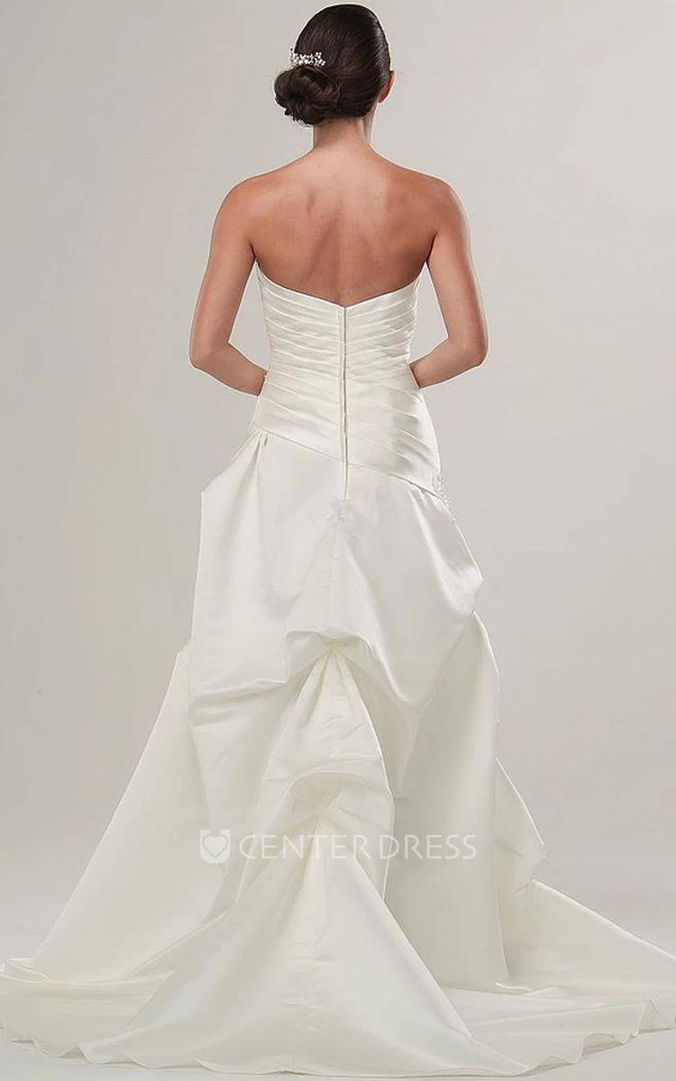 A-Line Beaded Sweetheart Satin Wedding Dress With Pick Up