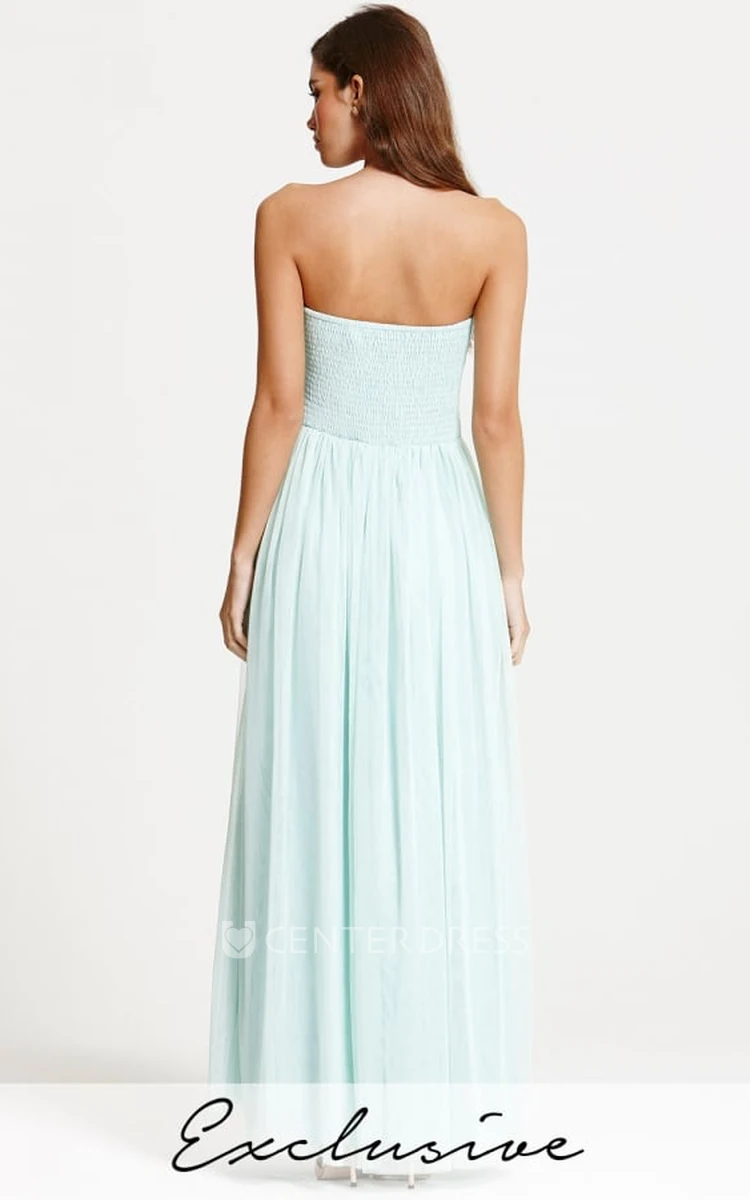 Maxi Strapless Appliqued Tulle Bridesmaid Dress
