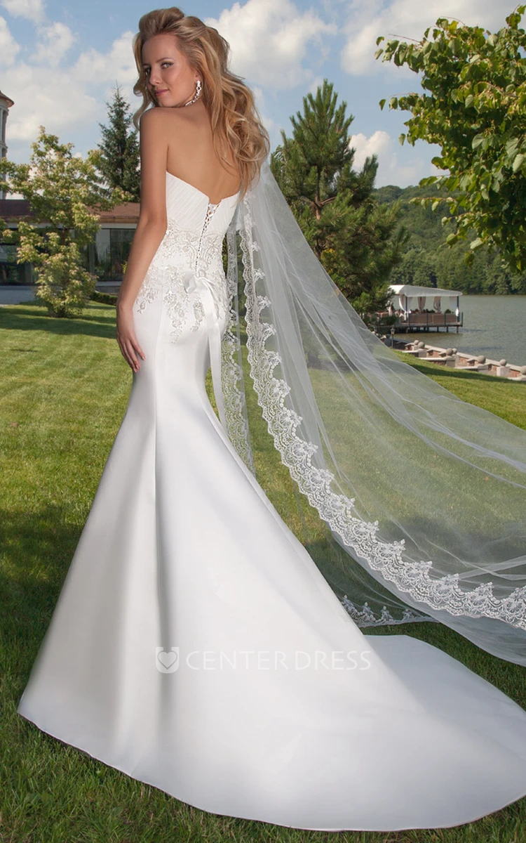Mermaid Ruched Sweetheart Satin Wedding Dress With Lace Up