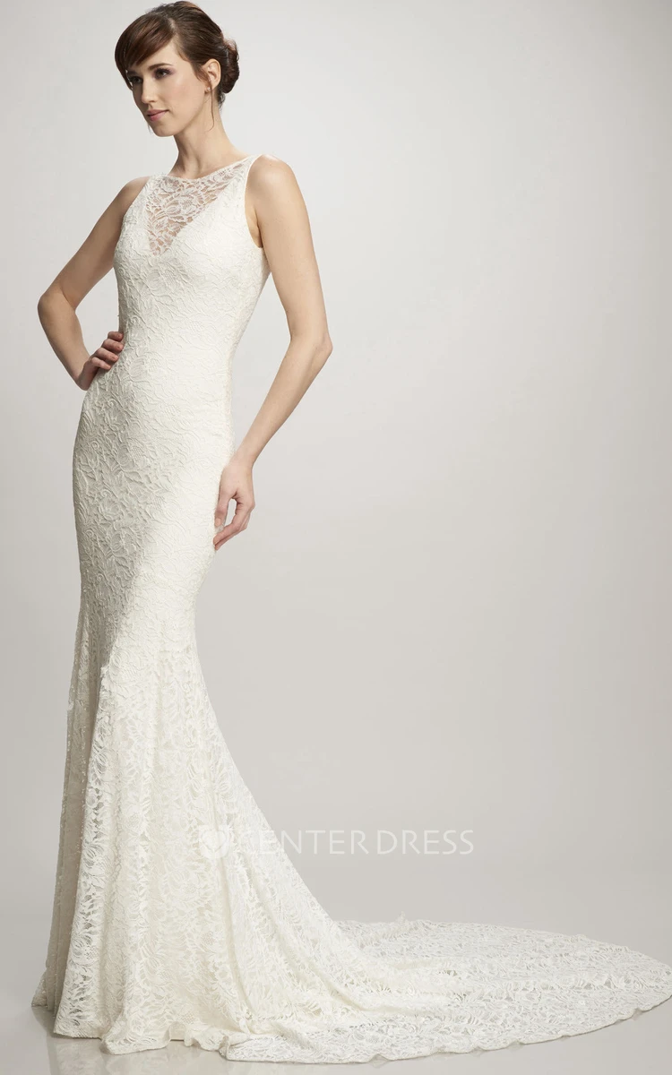 Maxi Scoop Lace Wedding Dress With Court Train And V Back