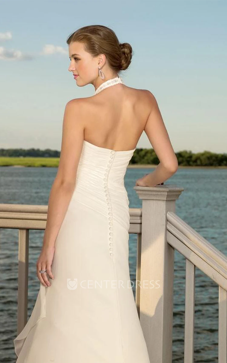 Sheath Column V-neck Halter Chiffon Wedding Dress