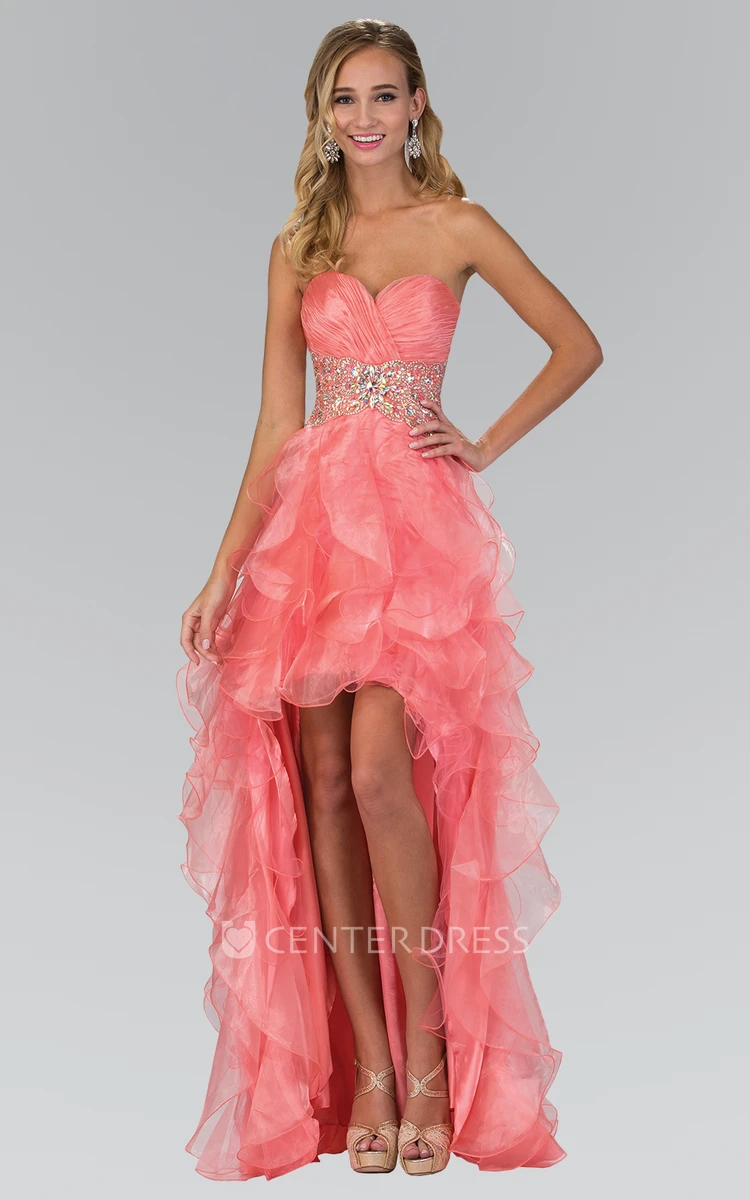 A-Line Sweetheart Sleeveless Organza Dress With Criss Cross And Beading
