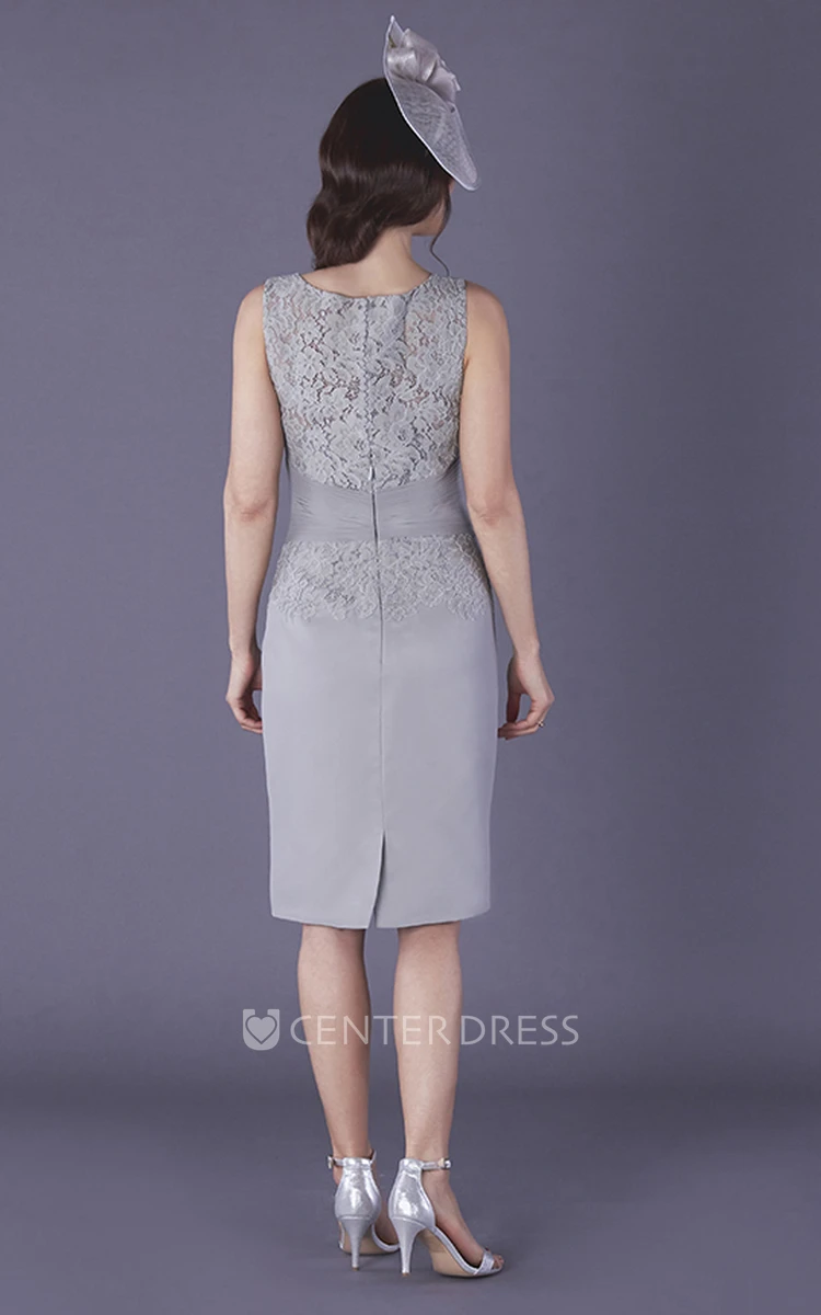 Chiffon and Lace Sleeveless Knee-length Split Back Mother of The Bride Dress