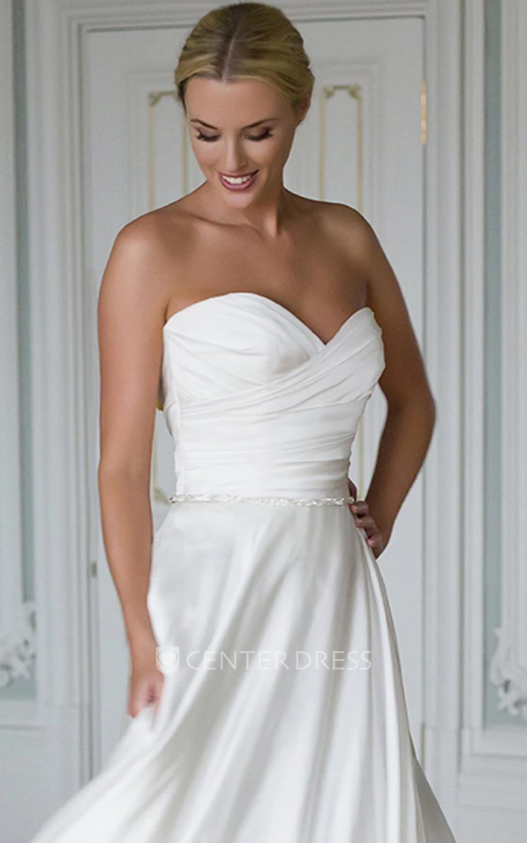 A-Line Jeweled Floor-Length Sweetheart Chiffon Wedding Dress With Criss Cross
