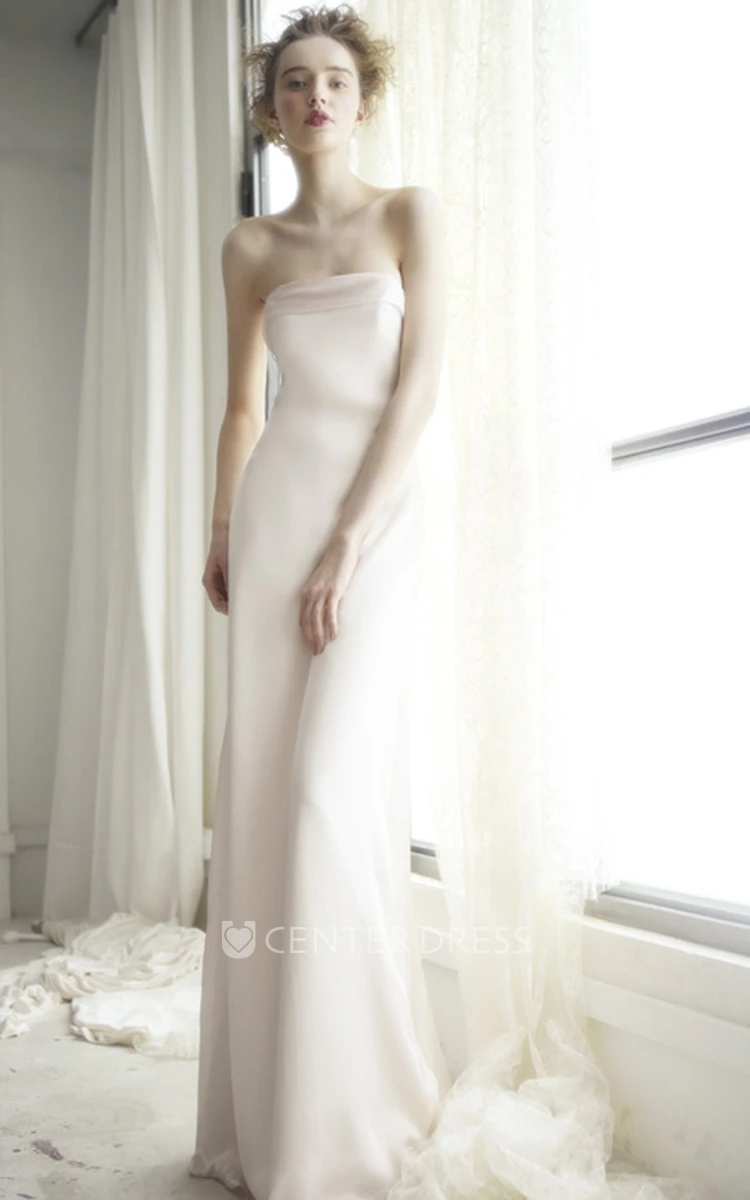 Sheath Strapless Sleeveless Bowed Floor-Length Wedding Dress With Backless Style And Brush Train