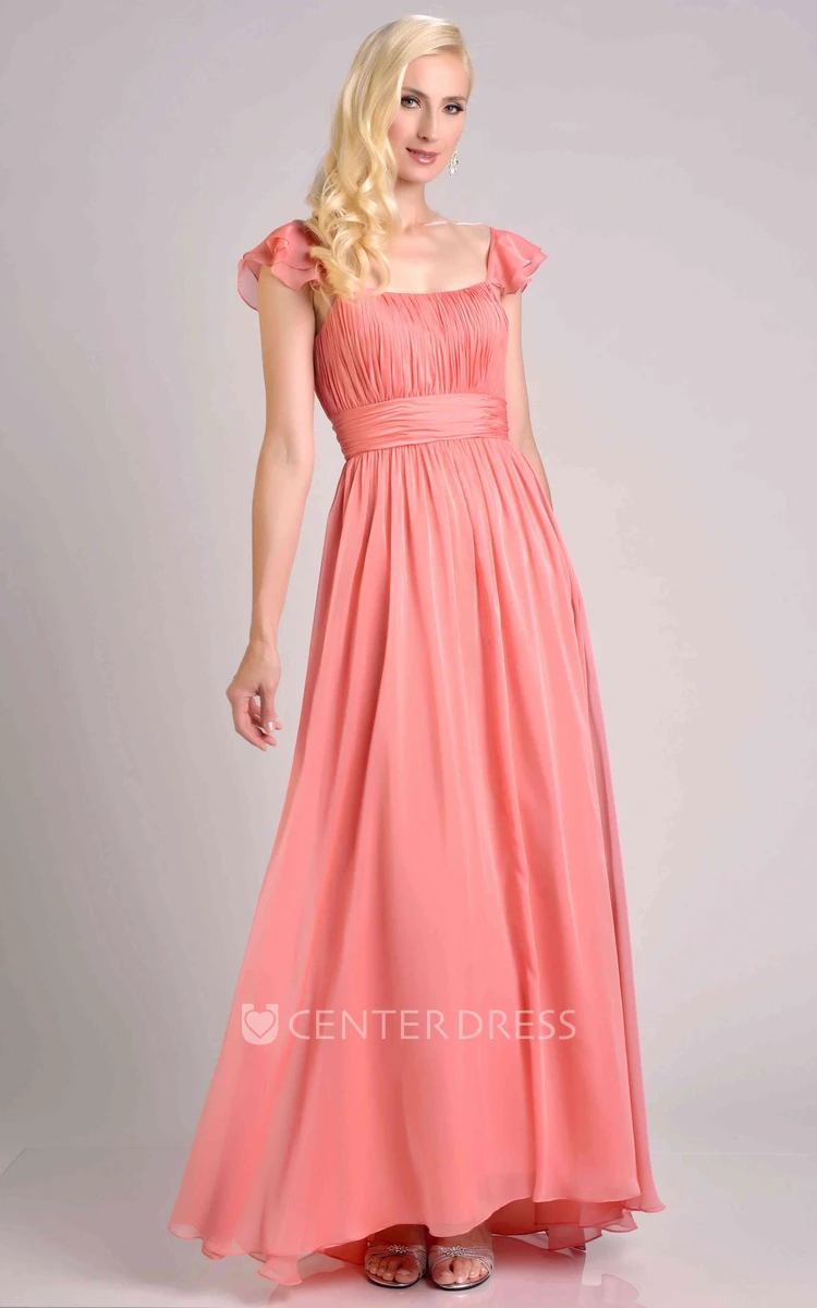 A-Line Chiffon Pleated Bridesmaid Dress With Square Neckline And Ruffles