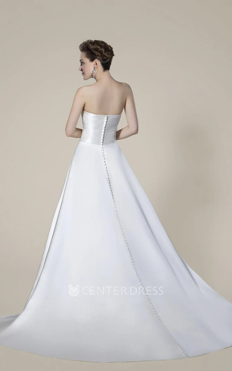 Strapless Beaded Button Back Criss Cross Elegant Wedding Dress With Draping