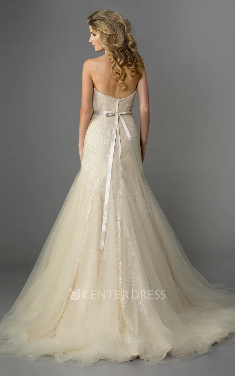 Sweetheart Mermaid Tulle Gown With Floral Waist And Bow Sash