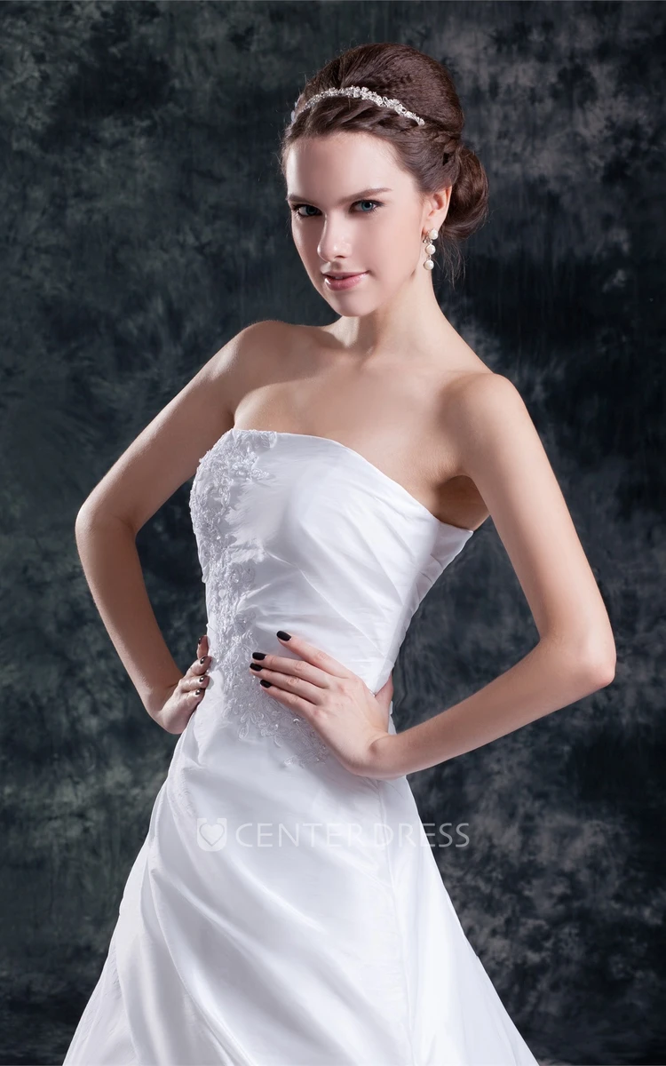 Strapless A-line Satin Wedding Dress with Corset Back and Appliques