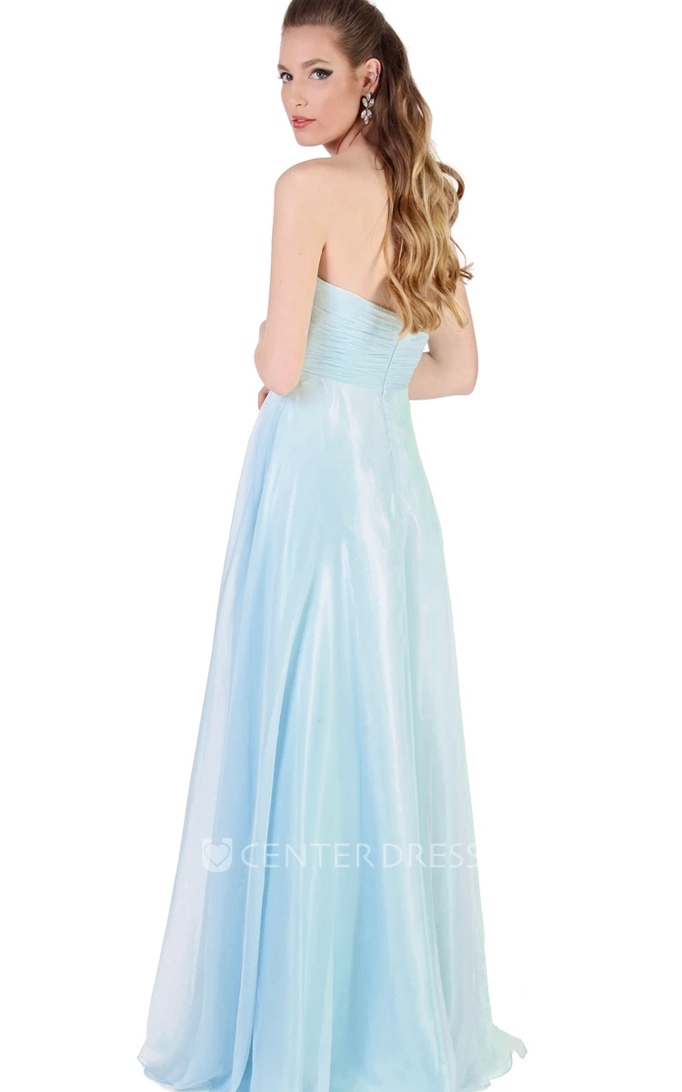 A-Line Floor-Length Sweetheart Sleeveless Beaded Tulle Evening Dress With Draping