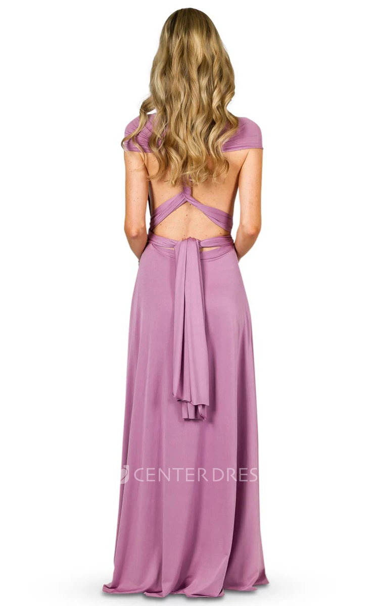 Sleeveless One-Shoulder Bowed Jersey Convertible Bridesmaid Dress With Straps