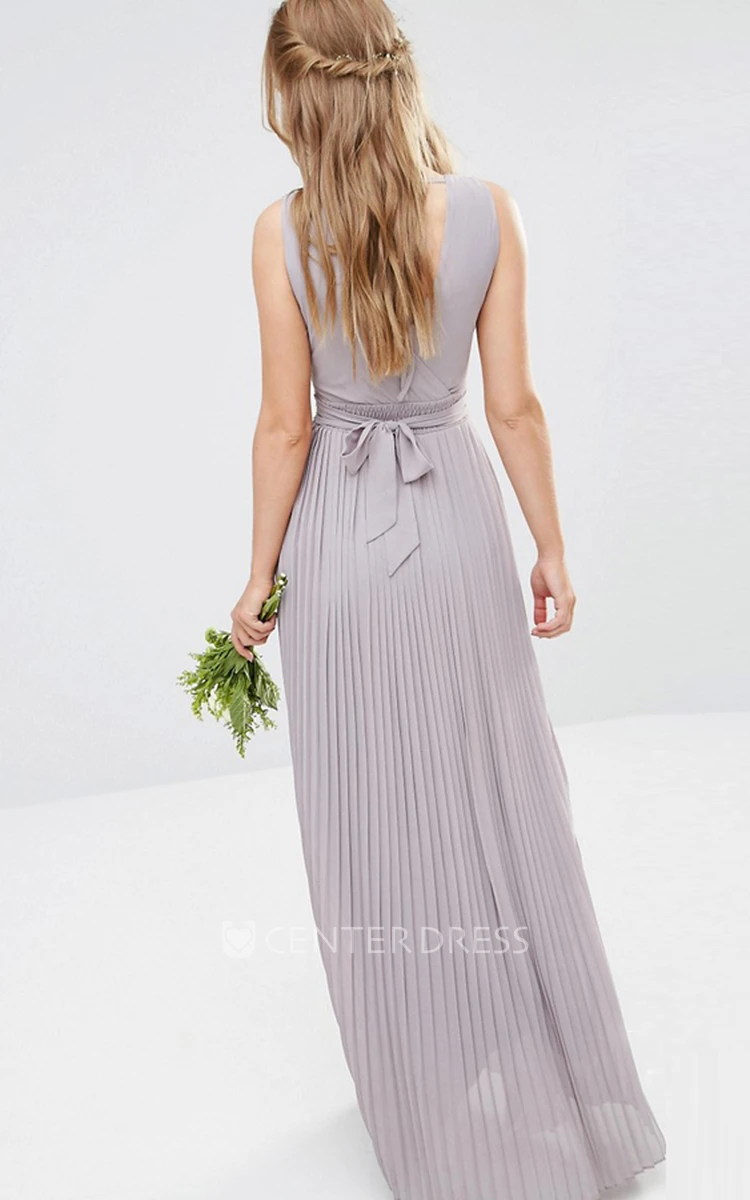 Ankle-Length V-Neck Ruched Chiffon Bridesmaid Dress With Beading