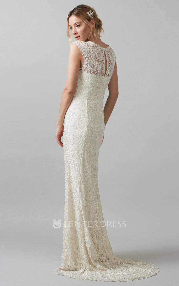 Jewel Maxi Appliqued Lace Wedding Dress With Sweep Train