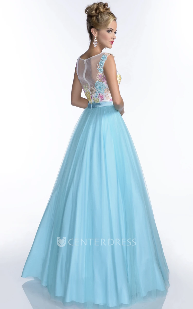Long Tulle A-Line Prom Dress With Embroidered Bodice And Beadings