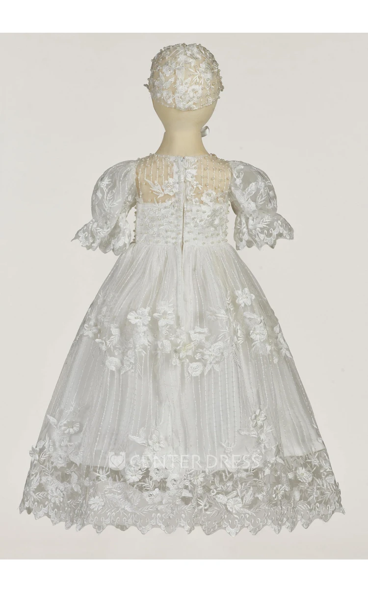 Lace Christening Dress With Pearls And Flowers