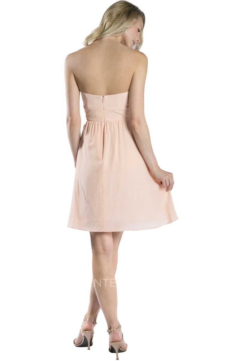 A-Line Short Strapless Ruched Chiffon Muti-Color Convertible Bridesmaid Dress
