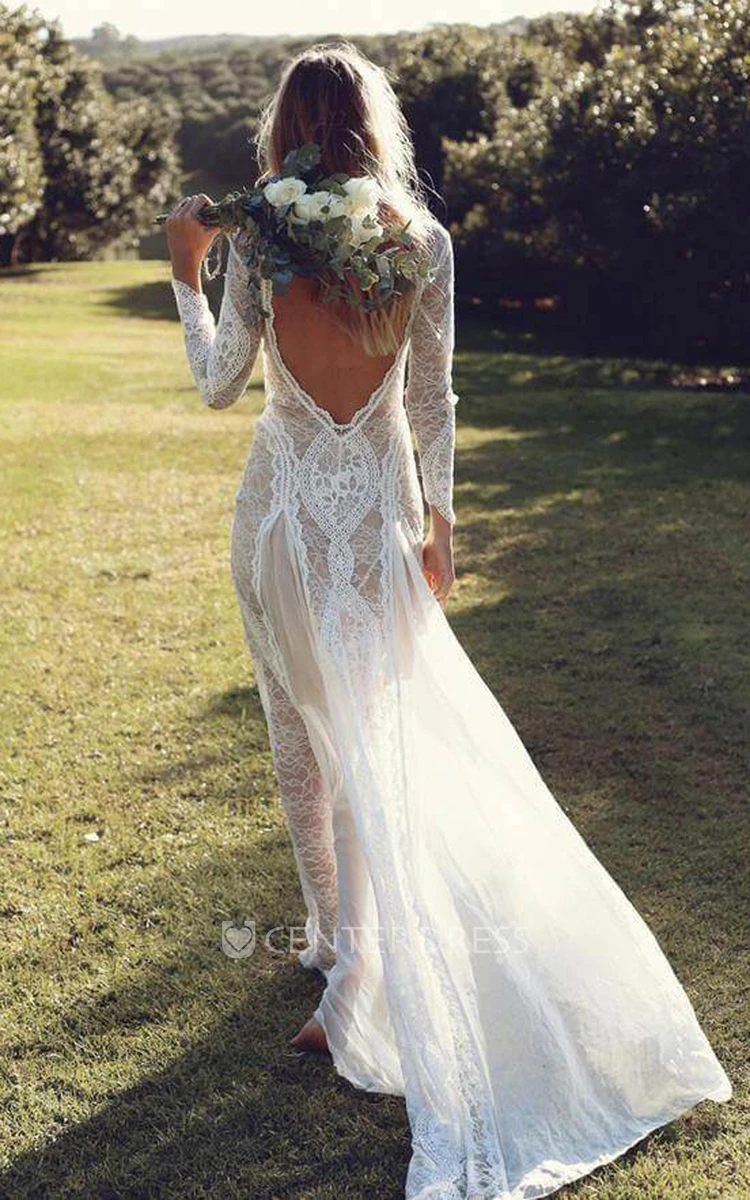 Elegant Lace Mermaid Wedding Dress with 3/4 Sleeves