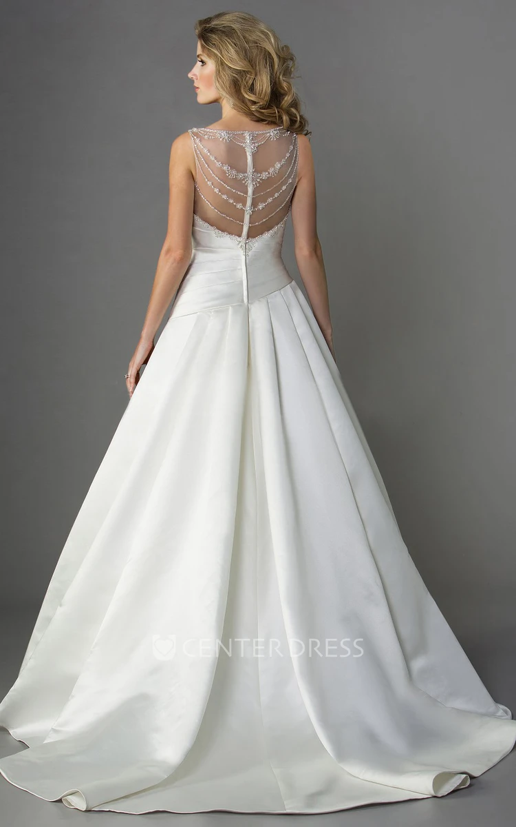 V-Neck Sleeveless A-Line Gown With Jeweled Illusion Back