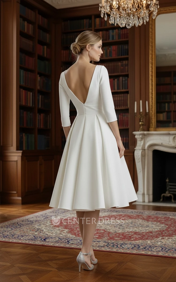 Vintage A-Line Satin Spring Wedding Dress V-neck Knee-length Simple Elegant Garden Beach 2026 Women