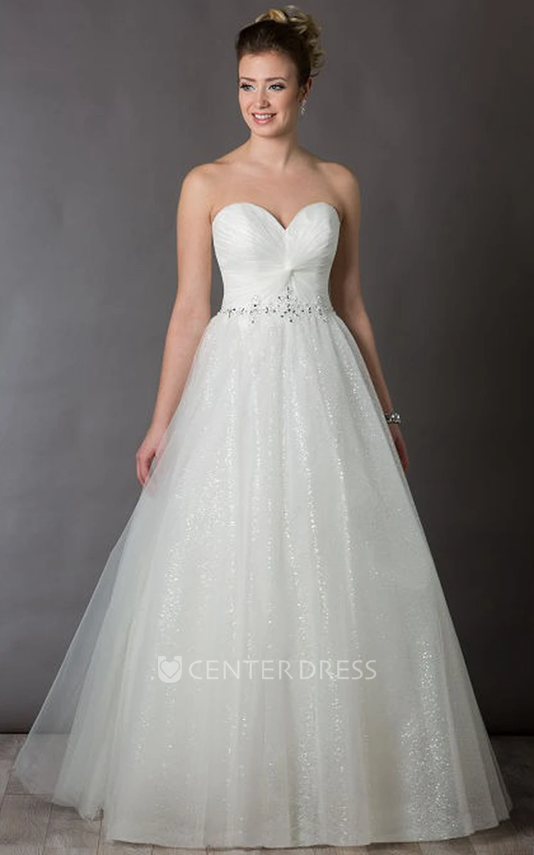 Sweetheart Crystal Waist Tulle Bridal Ball Gown