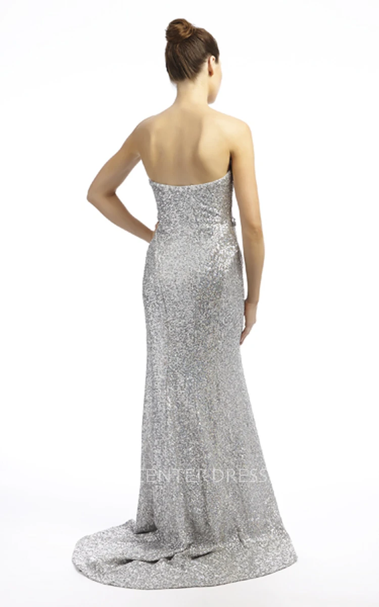 Sheath Sweetheart Beaded Floor-Length Sleeveless Sequins Prom Dress