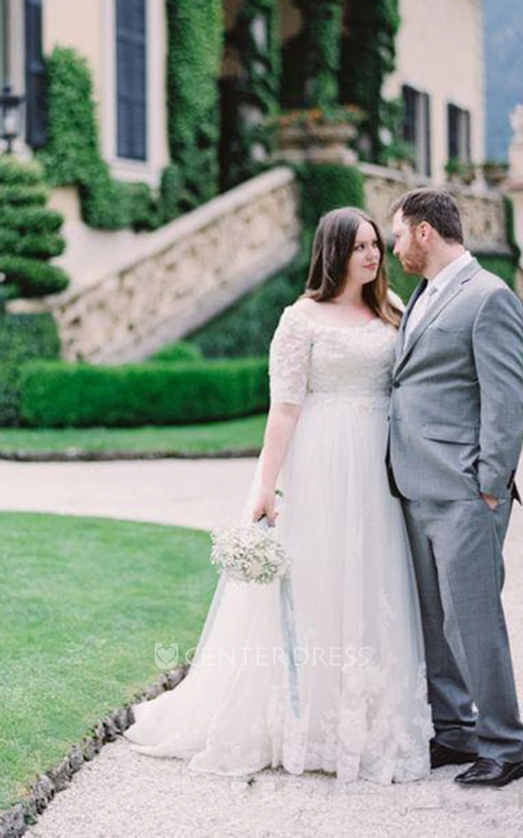 A Line Off-the-shoulder Lace Zipper Wedding Dress