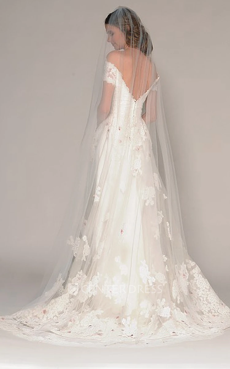 A-Line Off-The-Shoulder Lace Wedding Dress