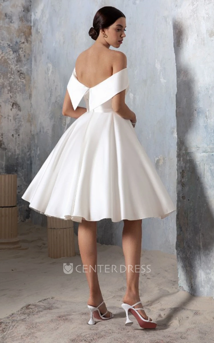 Simple A Line Satin Off-the-shoulder Wedding Dress with Ruching