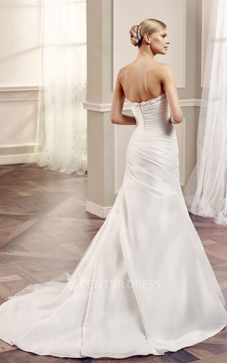 Side Draped Fit Flare Wedding Gown