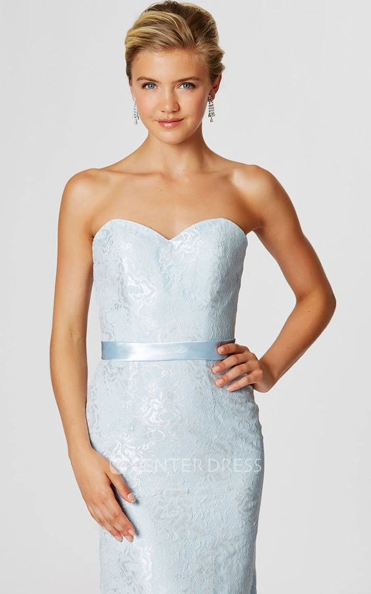 Sweetheart Ribboned Sleeveless Lace Bridesmaid Dress